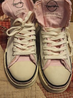 Rebecca WHITE Pink and White DESIGNER Leather Sneakers SIZE 38. NEW!